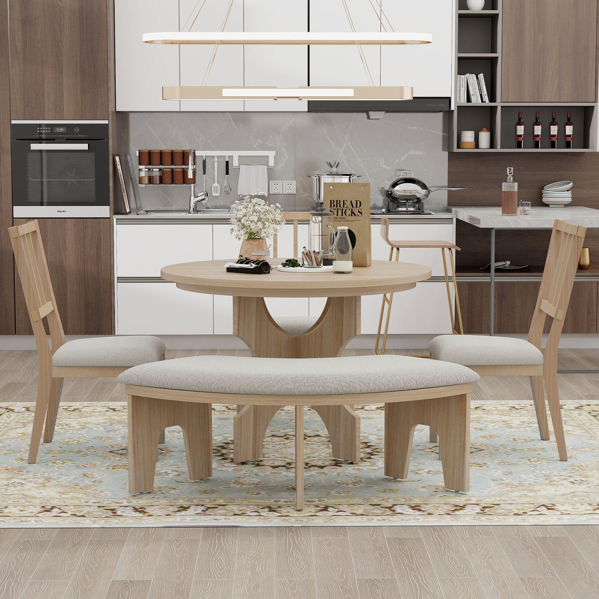 Gracie Oaks Modern Zanera 5-Piece Dining Table Set, 44" Round Dining ...